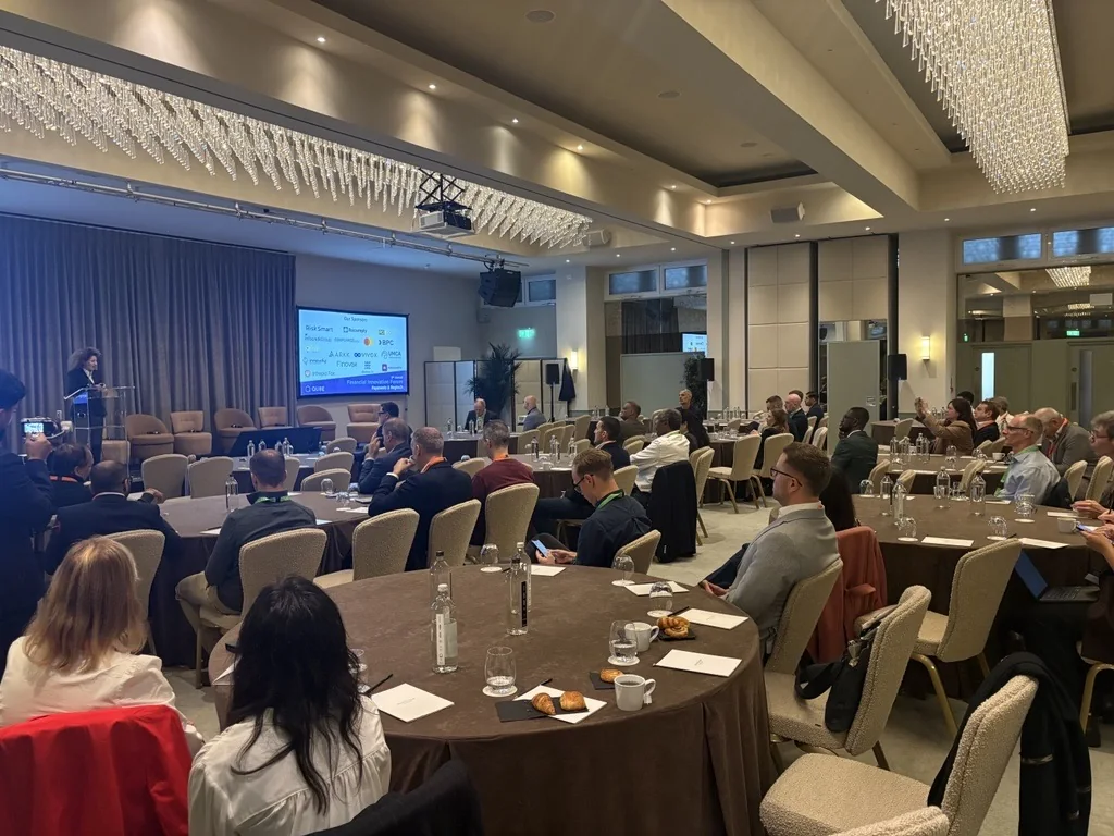 Financial services leaders attending a presentation at the Financial Innovation Forum in London.
