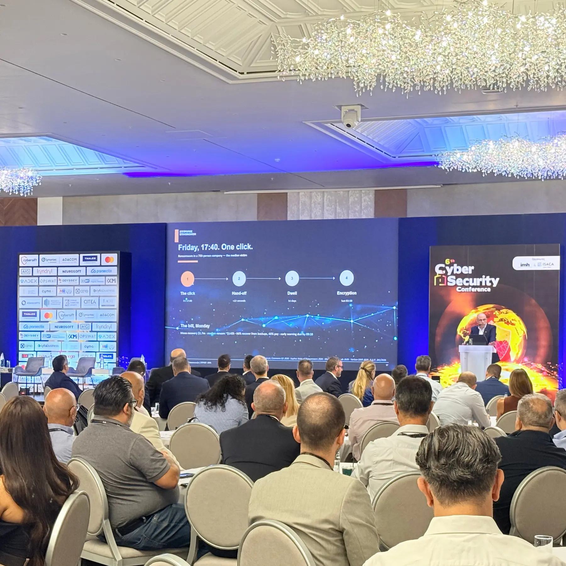 Cybersecurity professionals attending a presentation at the 6th Cyber Security Conference in Nicosia.
