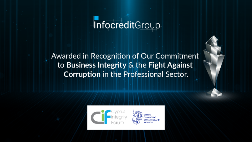 Infocredit Group honoured with a special distinction at the Cyprus Integrity Forum 15th Anniversary General Assembly for transparency and ethical business practices