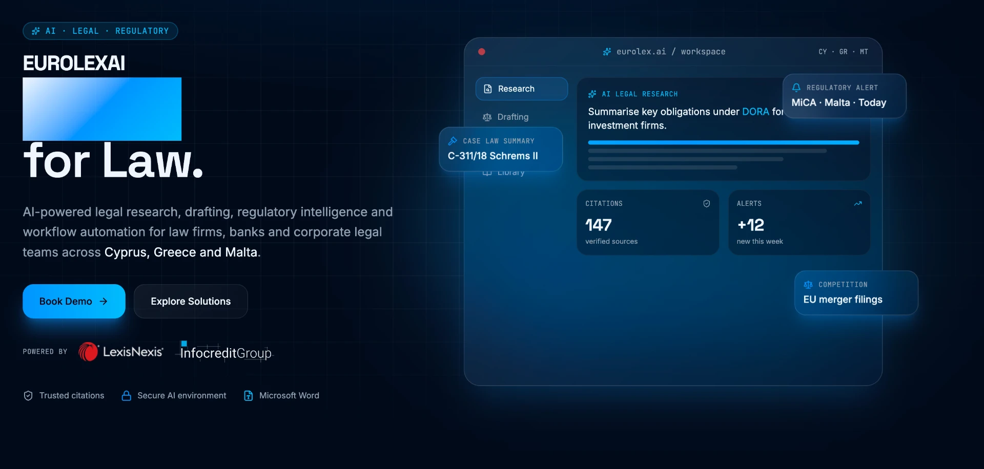 EuroLexAI AI legal research and regulatory intelligence workspace